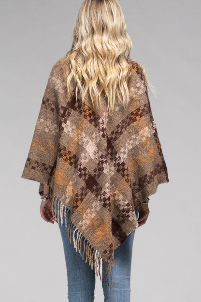 Taupe Brown Cozy Ultra Soft Poncho with Tassel