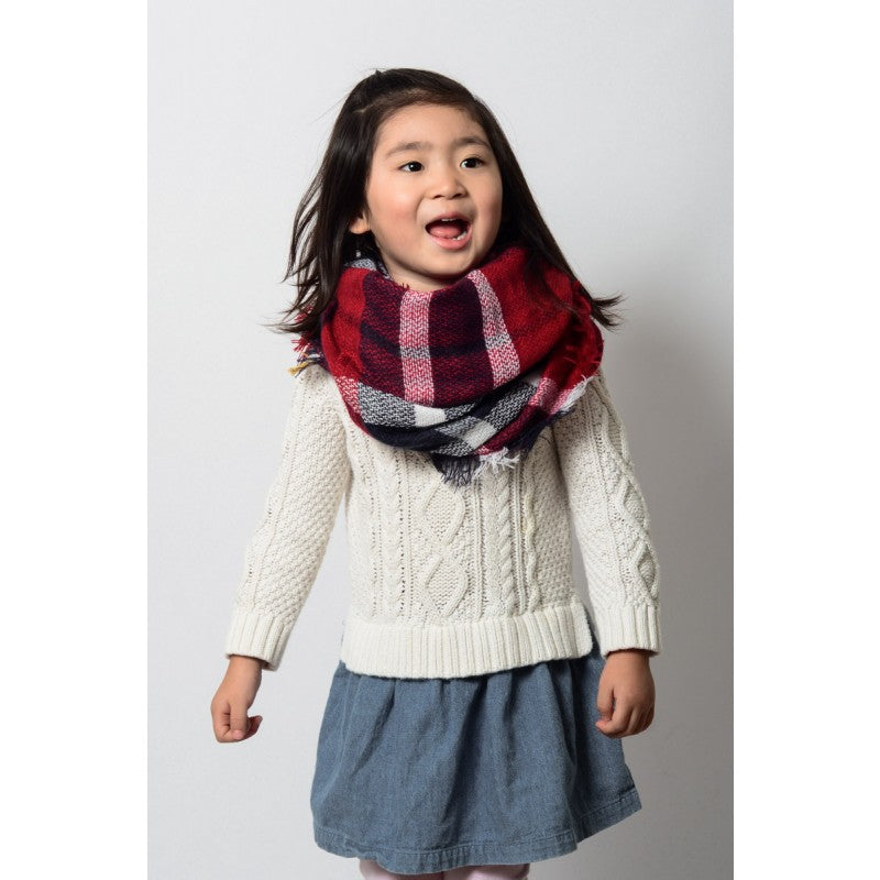 Kids Plaid Blanket Infinity Scarf - Khaki Red - Bean Concept - Etsy