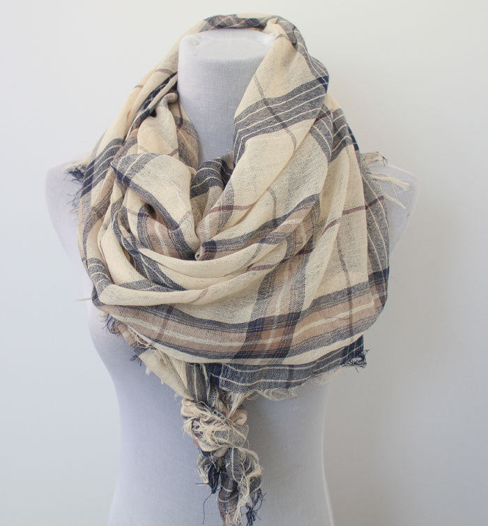 Plaid Classic Multihued Plaid Scarf with Baby Fringes - Bean Concept - Etsy