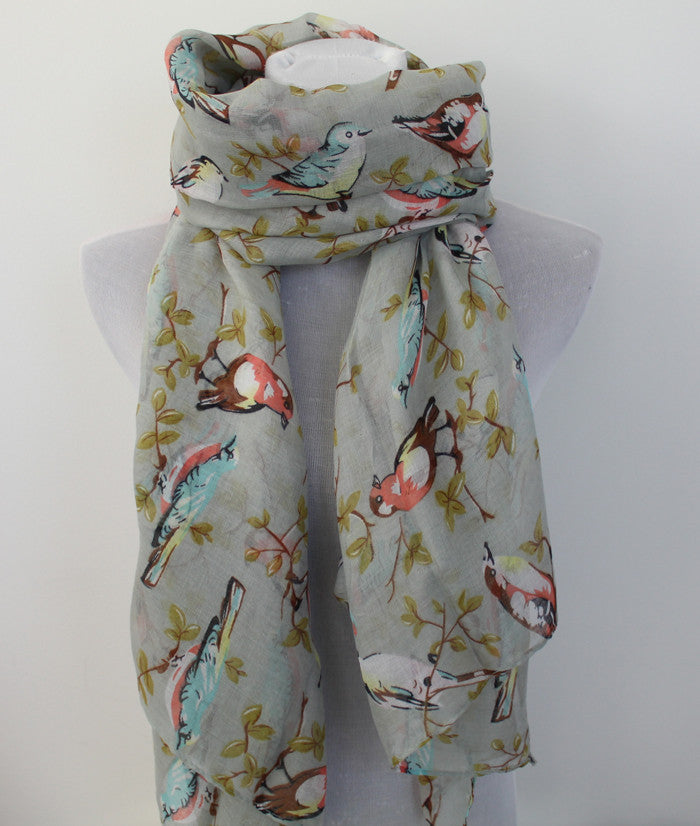 Gray Bird on Tree Branch Scarf - Bean Concept - Etsy