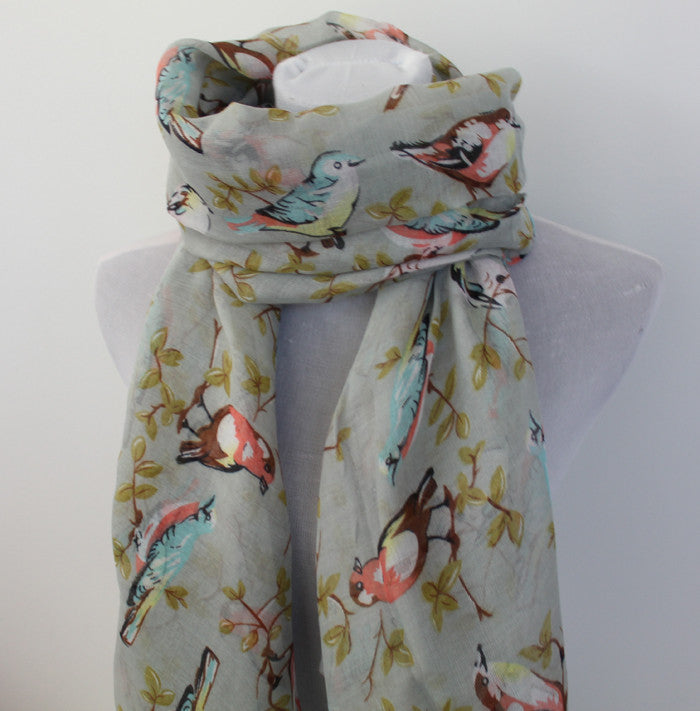 Gray Bird on Tree Branch Scarf - Bean Concept - Etsy