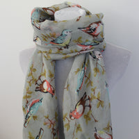 Gray Bird on Tree Branch Scarf - Bean Concept - Etsy