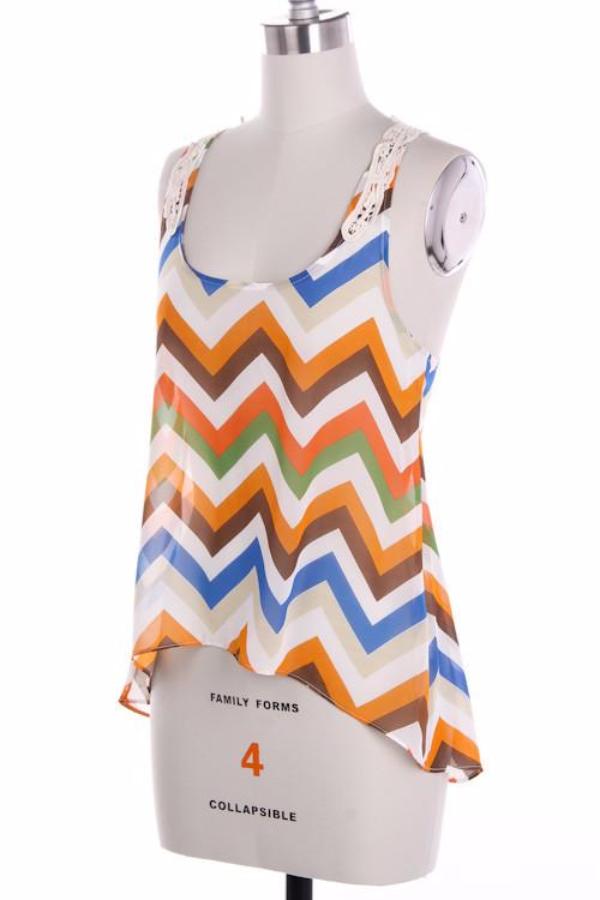 Summer Chevron Print Tank Top with Lace Trim - Bean Concept - Etsy