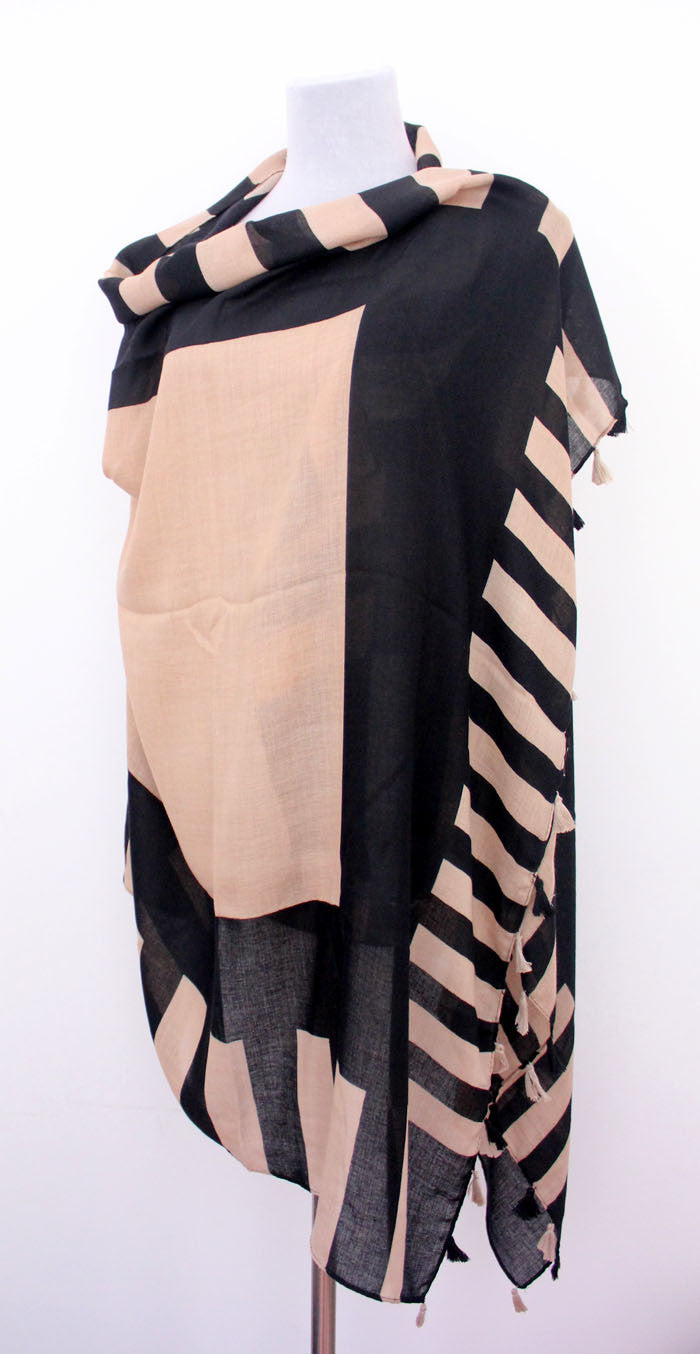 Large Colorblock Scarf with Tassels - Bean Concept - Etsy