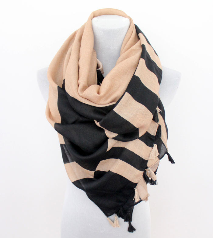 Large Colorblock Scarf with Tassels - Bean Concept - Etsy