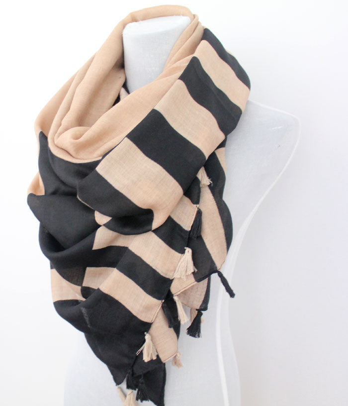 Large Colorblock Scarf with Tassels - Bean Concept - Etsy