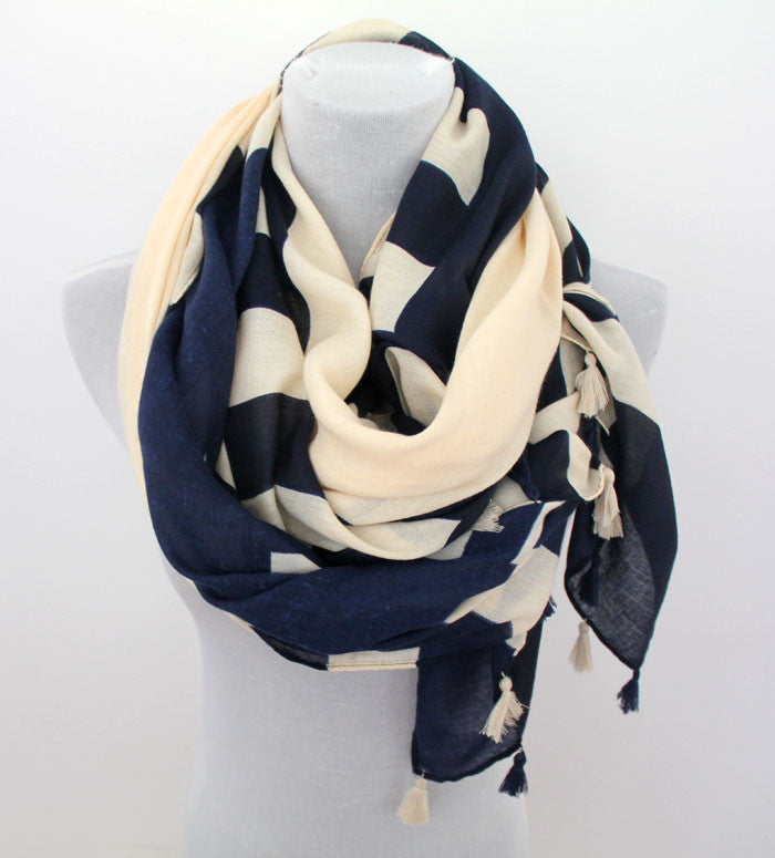 Large Colorblock Scarf with Tassels - Bean Concept - Etsy