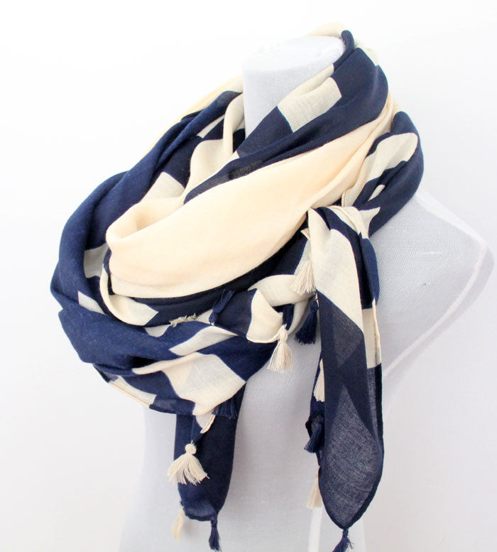 Large Colorblock Scarf with Tassels - Bean Concept - Etsy