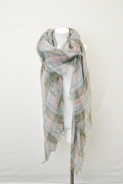 Light Pink Multihued Plaid Scarf with Baby Fringes - Bean Concept - Etsy