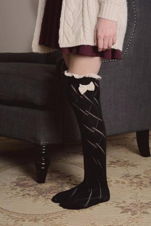 Knitted Leg Warmers with Lace Trim and Bow - Bean Concept - Etsy