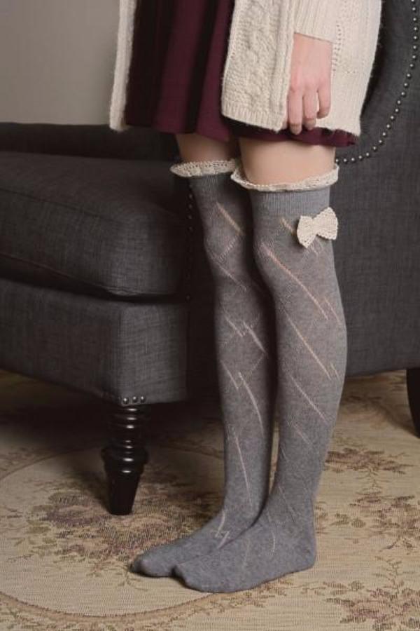 Knitted Leg Warmers with Lace Trim and Bow - Bean Concept - Etsy