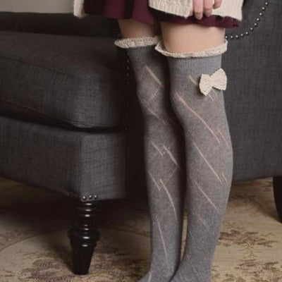 Knitted Leg Warmers with Lace Trim and Bow - Bean Concept - Etsy