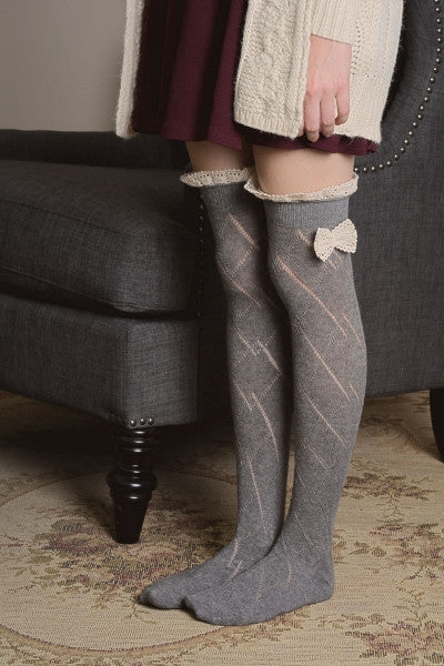 Knitted Leg Warmers with Lace Trim and Bow - Bean Concept - Etsy