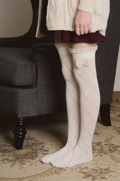 Knitted Leg Warmers with Lace Trim and Bow - Bean Concept - Etsy