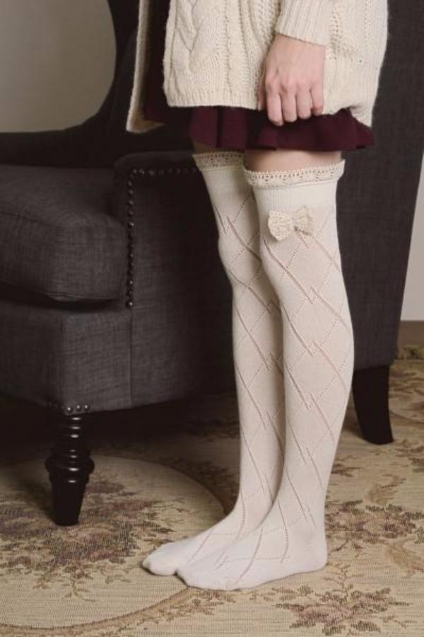 Knitted Leg Warmers with Lace Trim and Bow - Bean Concept - Etsy