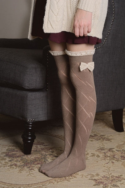 Knitted Leg Warmers with Lace Trim and Bow - Bean Concept - Etsy