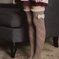 Knitted Leg Warmers with Lace Trim and Bow - Bean Concept - Etsy