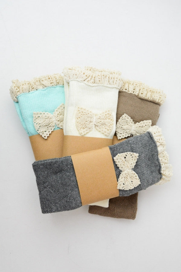 Knitted Leg Warmers with Lace Trim and Bow - Bean Concept - Etsy