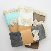 Knitted Leg Warmers with Lace Trim and Bow - Bean Concept - Etsy