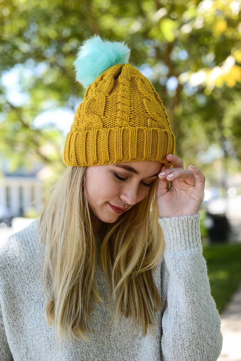 MUSTARD YELLOW POM POM BEANIE - Bean Concept - Etsy
