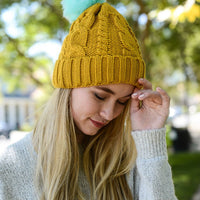 MUSTARD YELLOW POM POM BEANIE - Bean Concept - Etsy