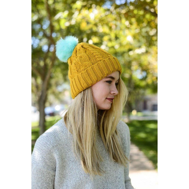 MUSTARD YELLOW POM POM BEANIE - Bean Concept - Etsy