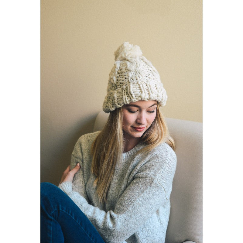OATMEAL POM POM WINTER HAT - Bean Concept - Etsy
