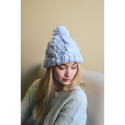 Blue Pom Pom Cable Knit Hat - Bean Concept - Etsy