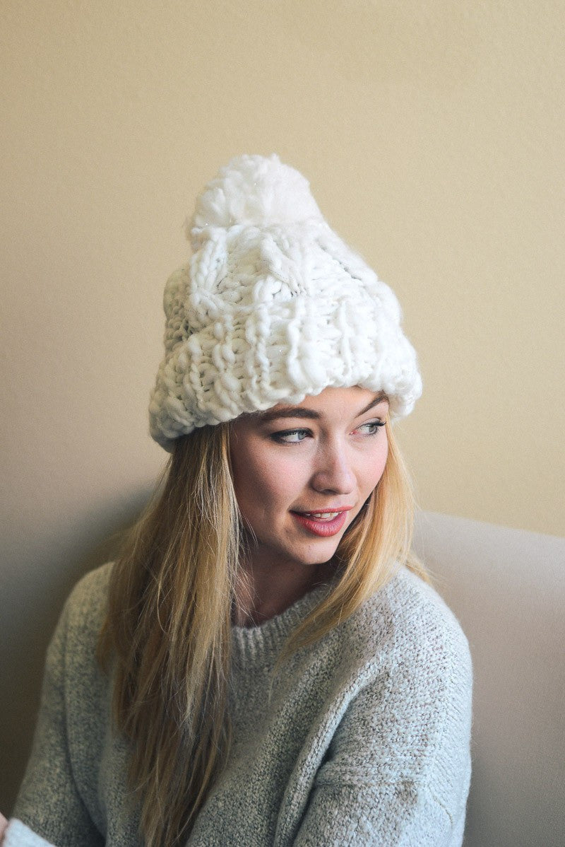 Blue Pom Pom Cable Knit Hat - Bean Concept - Etsy