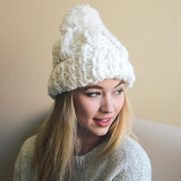 Blue Pom Pom Cable Knit Hat - Bean Concept - Etsy