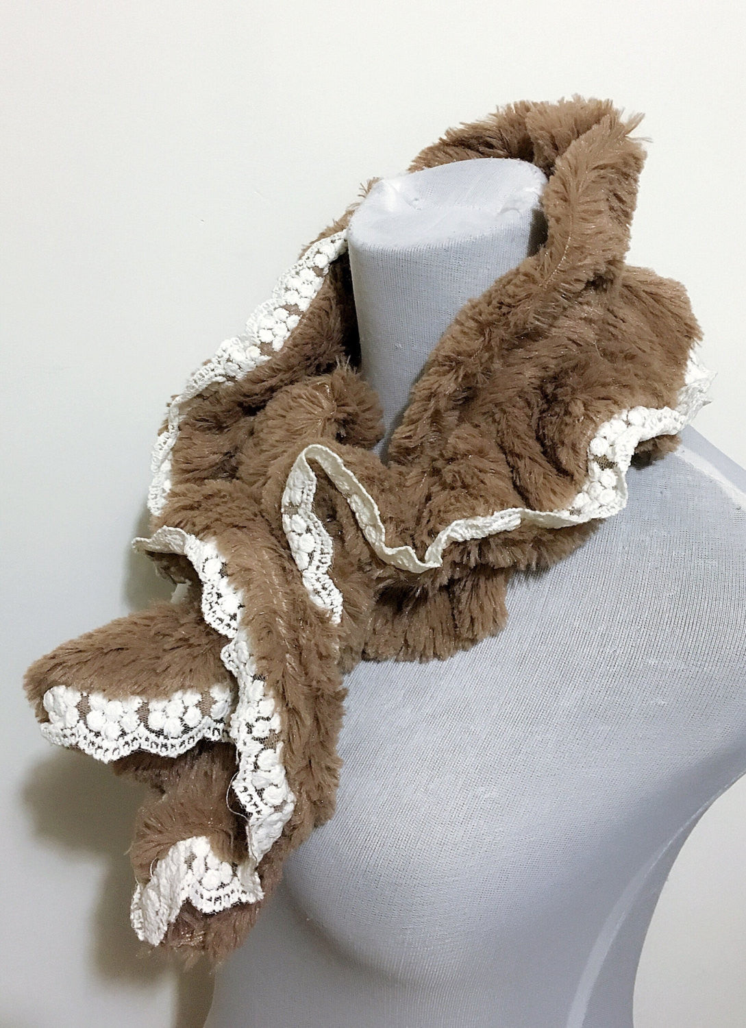 Mocha Brown Scarf with Lace Trim - Bean Concept - Etsy