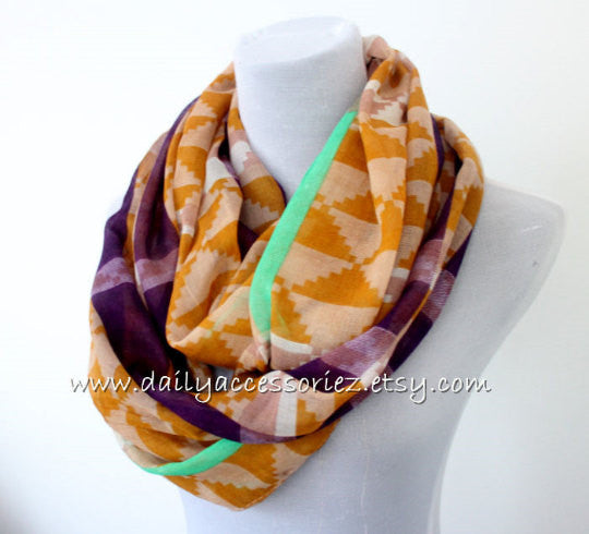 Mustard Orange Aztec Infinity Scarf - Bean Concept - Etsy
