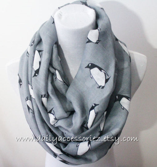Gray Penguin Infinity Scarf - Bean Concept - Etsy