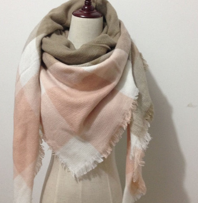 Pink Khaki Plaid Blanket Scarf - Bean Concept - Etsy