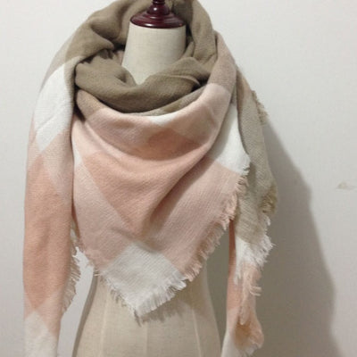 Pink Khaki Plaid Blanket Scarf - Bean Concept - Etsy