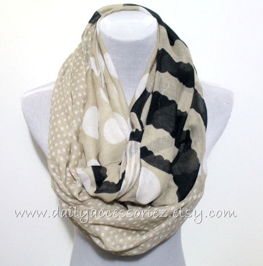 Khaki and Black Polka Dot Infinity Scarf - Bean Concept - Etsy