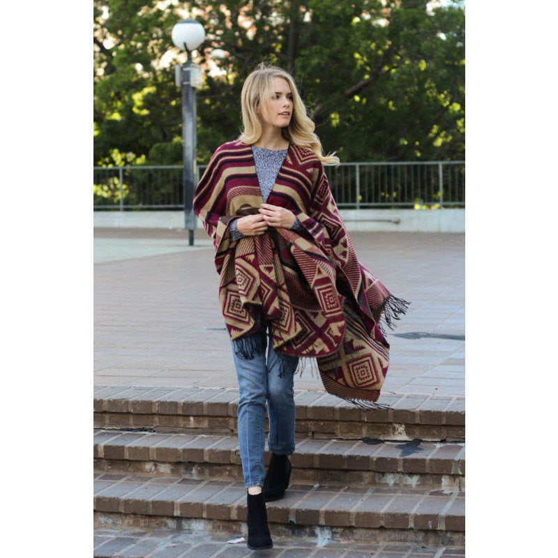 Burgundy Red Oversize Blanket Scarf with Fringe - Bean Concept - Etsy