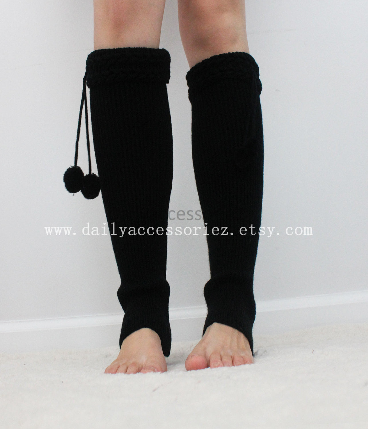 Black Pom Pom Ball Knit Leg Warmers - Bean Concept - Etsy