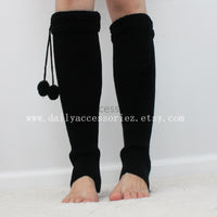 Black Pom Pom Ball Knit Leg Warmers - Bean Concept - Etsy