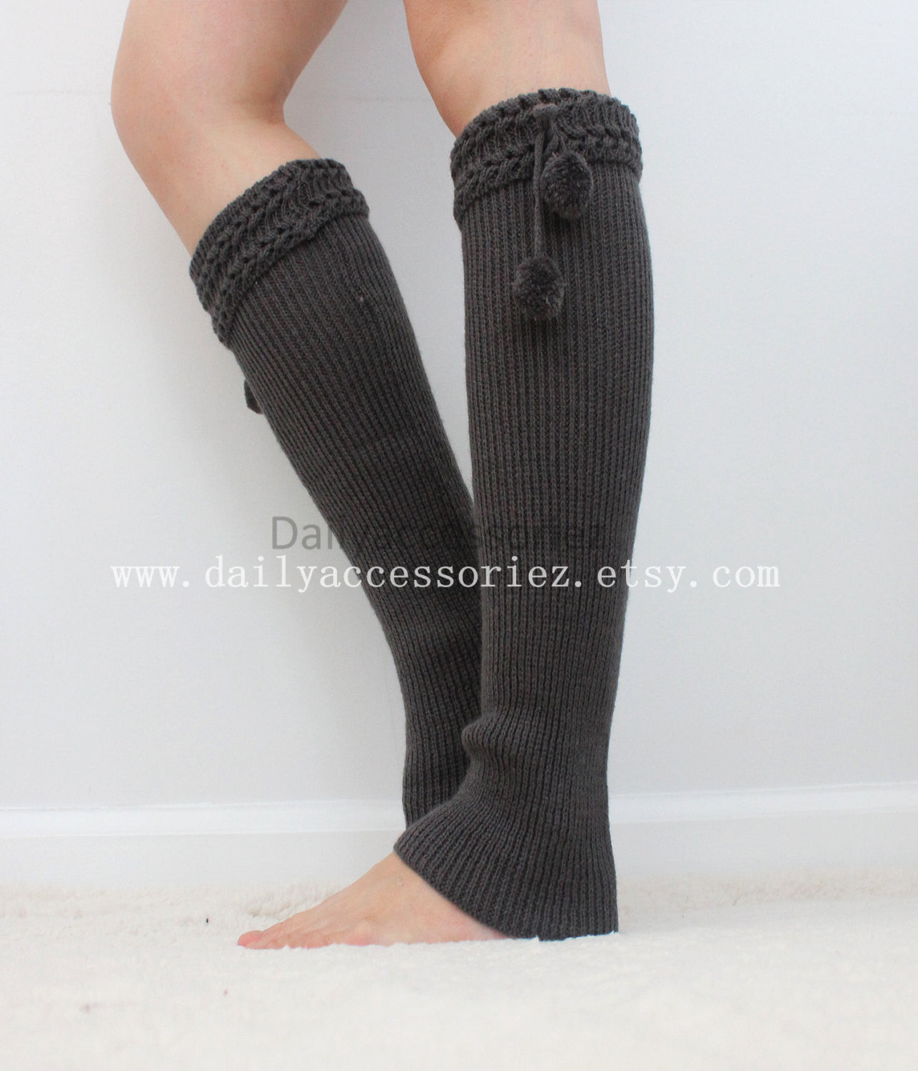 Black Pom Pom Ball Knit Leg Warmers - Bean Concept - Etsy