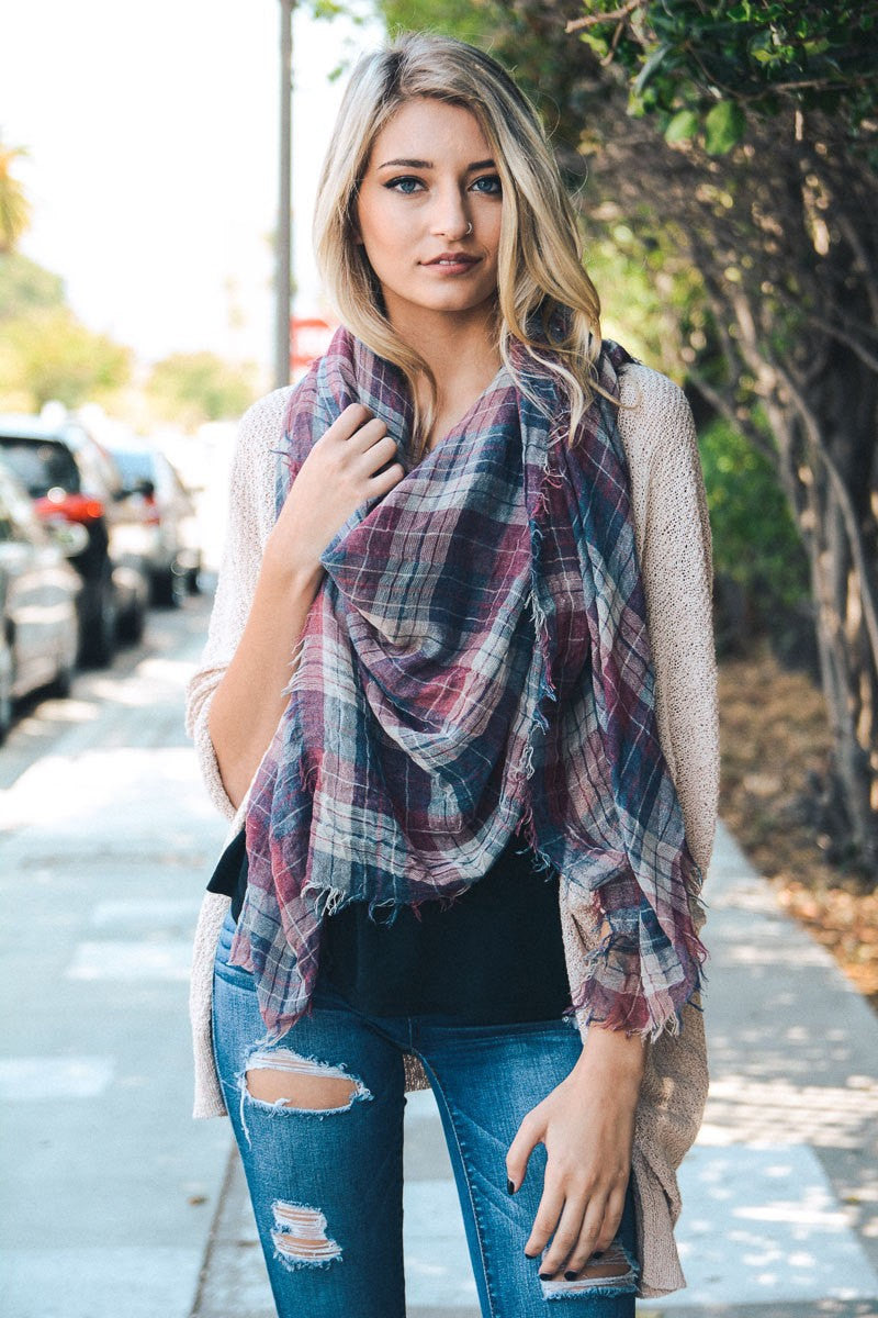 Plaid Blanket Scarf - Bean Concept - Etsy