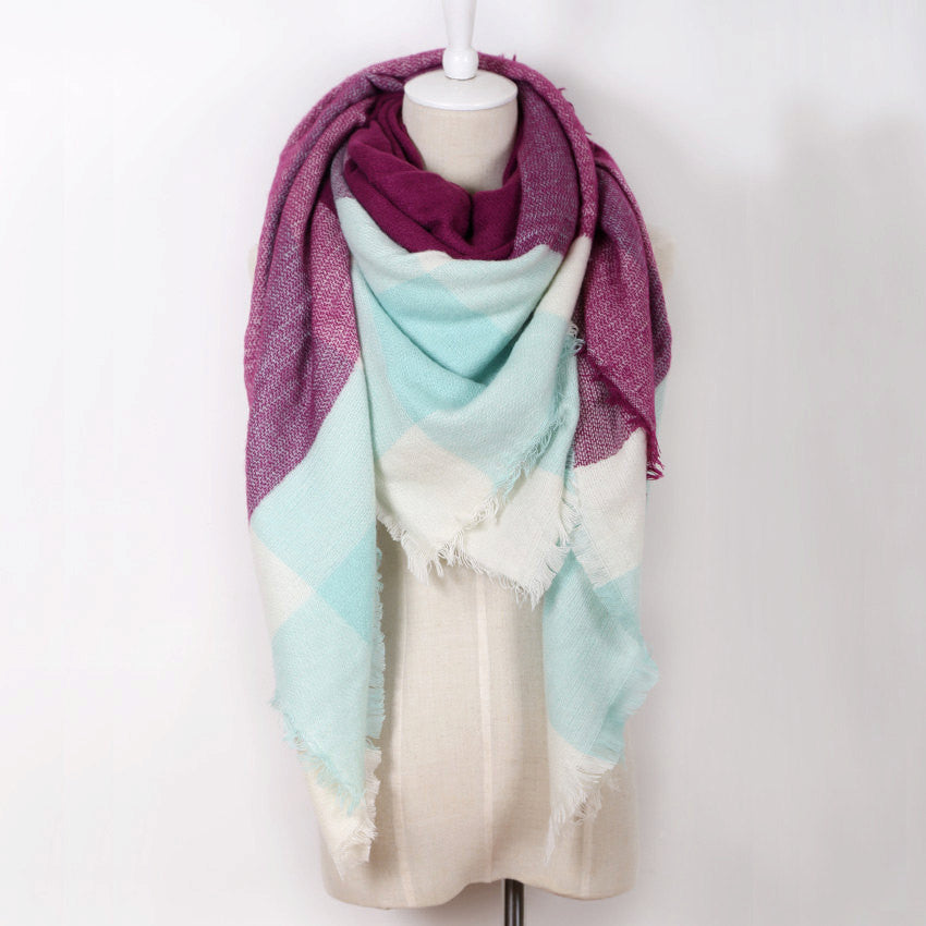 Blue Red Plaid Blanket Scarf - Bean Concept - Etsy