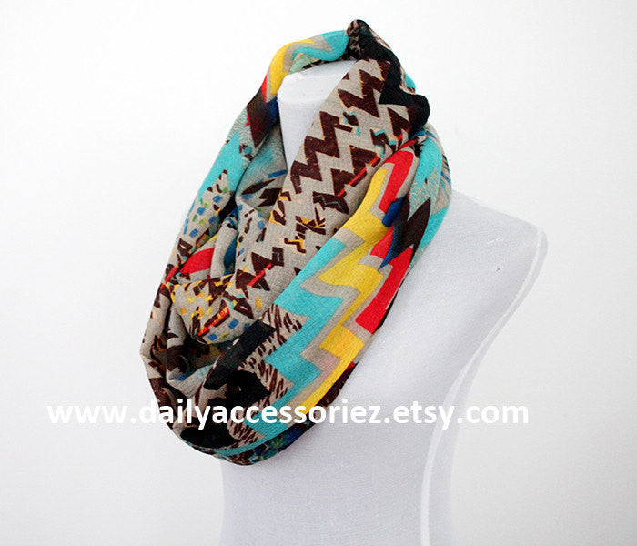 Aztec Colorblock Infinity Scarf - Bean Concept - Etsy