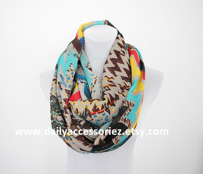 Aztec Colorblock Infinity Scarf - Bean Concept - Etsy