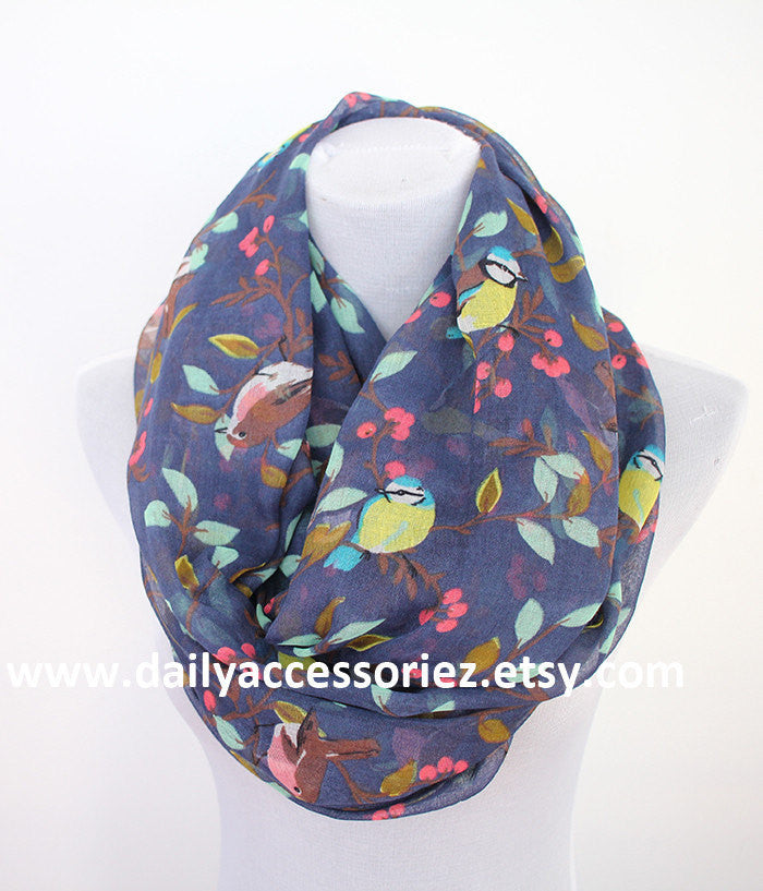 Blue Bird on Branch Infinity Scarf - Bean Concept - Etsy