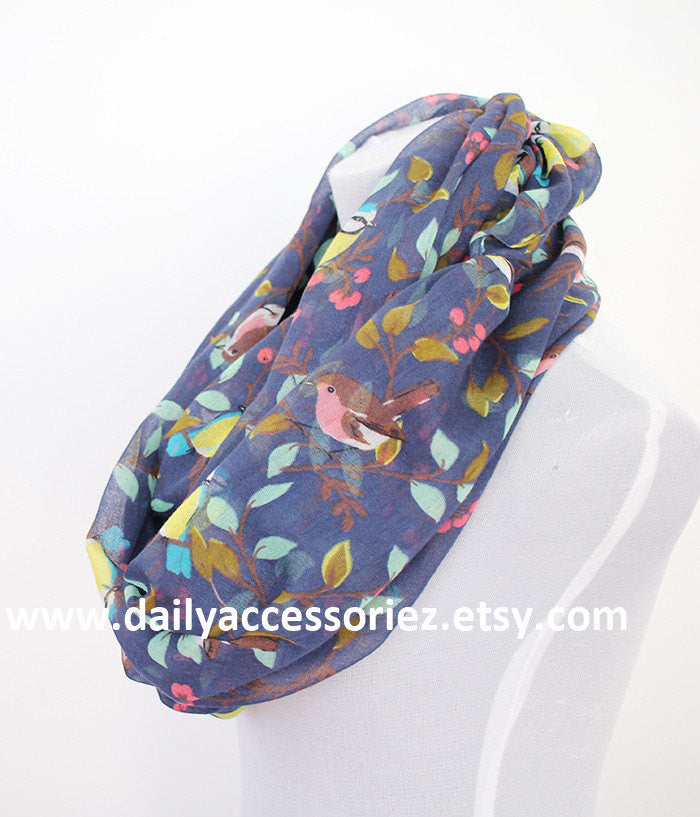 Blue Bird on Branch Infinity Scarf - Bean Concept - Etsy