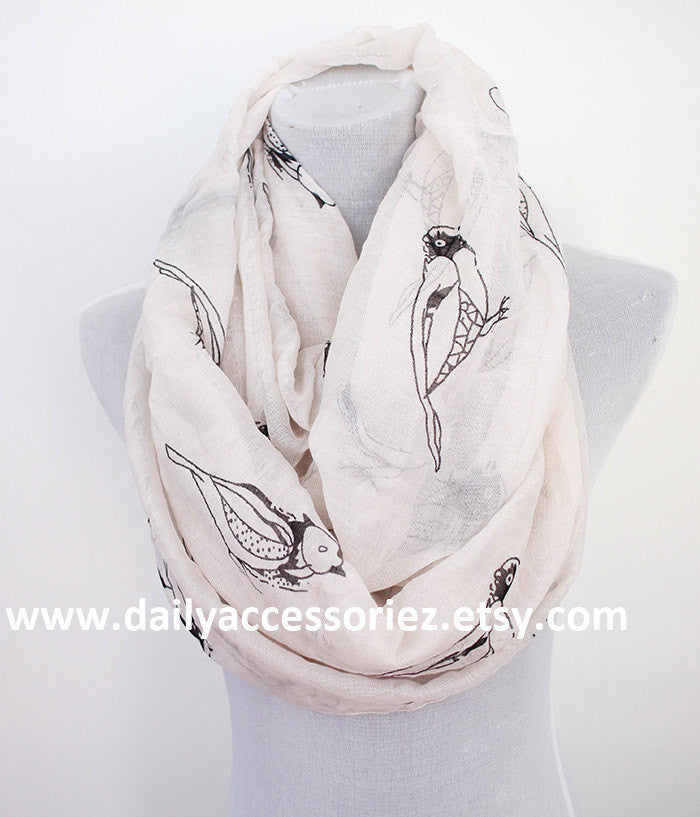 Beige Bird Infinity Scarf - Bean Concept - Etsy