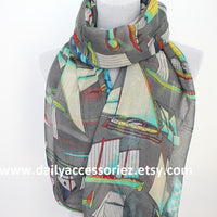 Gray Sailing Boat Infinity Scarf - Bean Concept - Etsy