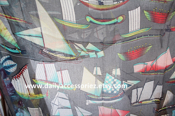 Gray Sailing Boat Infinity Scarf - Bean Concept - Etsy