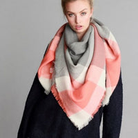 Gray and Coral Blanket Scarf - Bean Concept - Etsy